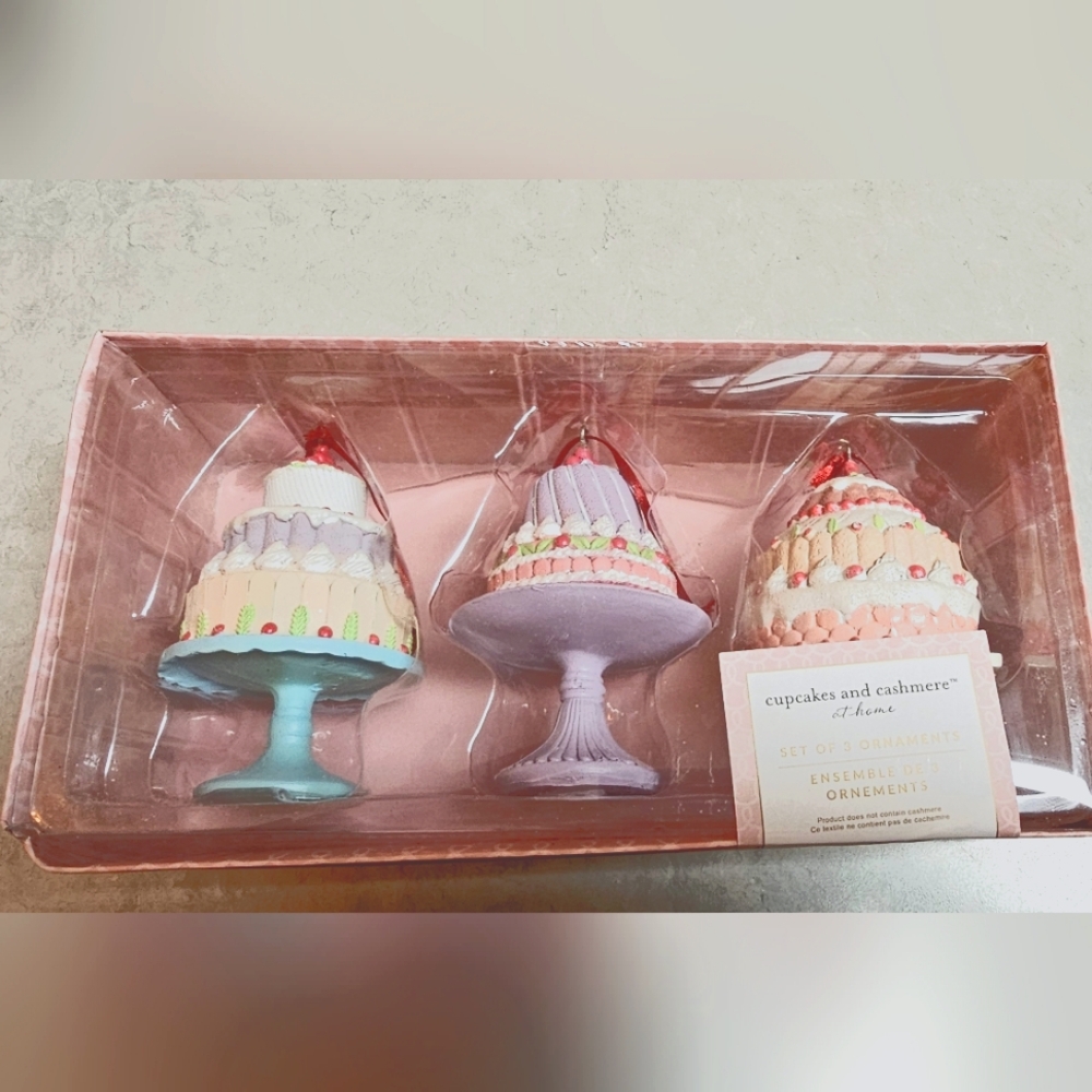 Cupcakes And Cashmere Pastel Bakery Themed Frosted Cake Ornament Set